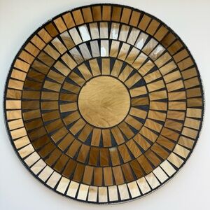 Compass Home Rare Glass Mosaic Gold Brass Bronze Candle Holder Plate Tray 11"